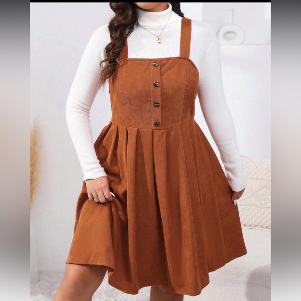 SHEIN LUNE Plus Button Front Overall Dress Without Tee